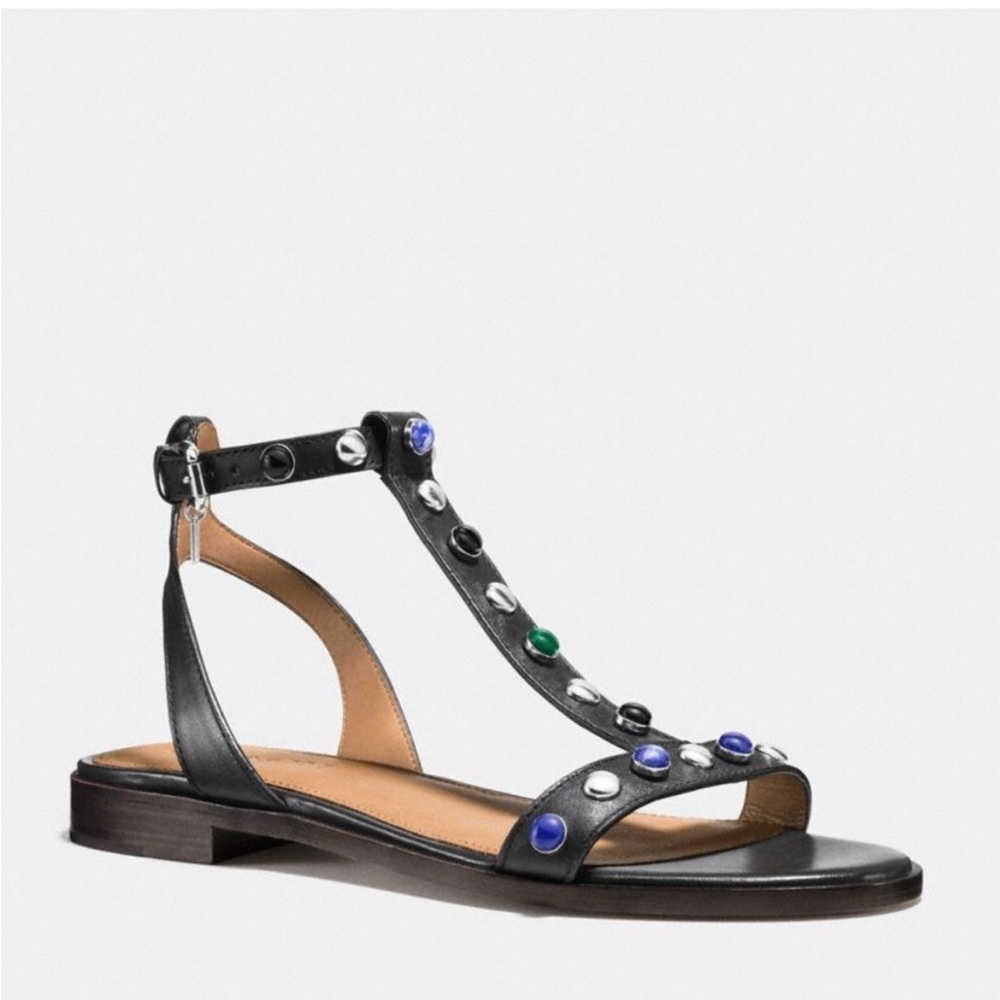 COACH Black Leather Gem Studded Sandals size 6